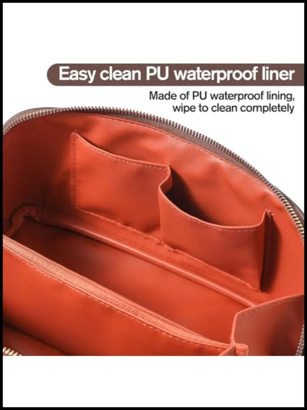 Structured PU Leather Makeup Bag for Women, Travel Cosmetic Organizer with